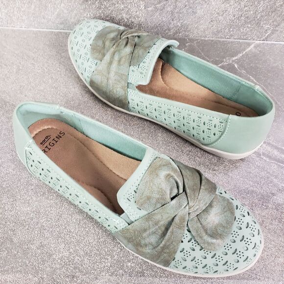 Earth Origins Shoes Size 7. 5 Green Perforated Nubuck Scarf Slip On Flats Finley - Picture 2 of 12